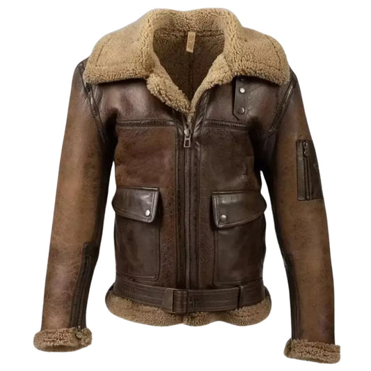 Men's RAF Handmade Distressed Bomber Military Aviator B3 Brown Leather Jacket