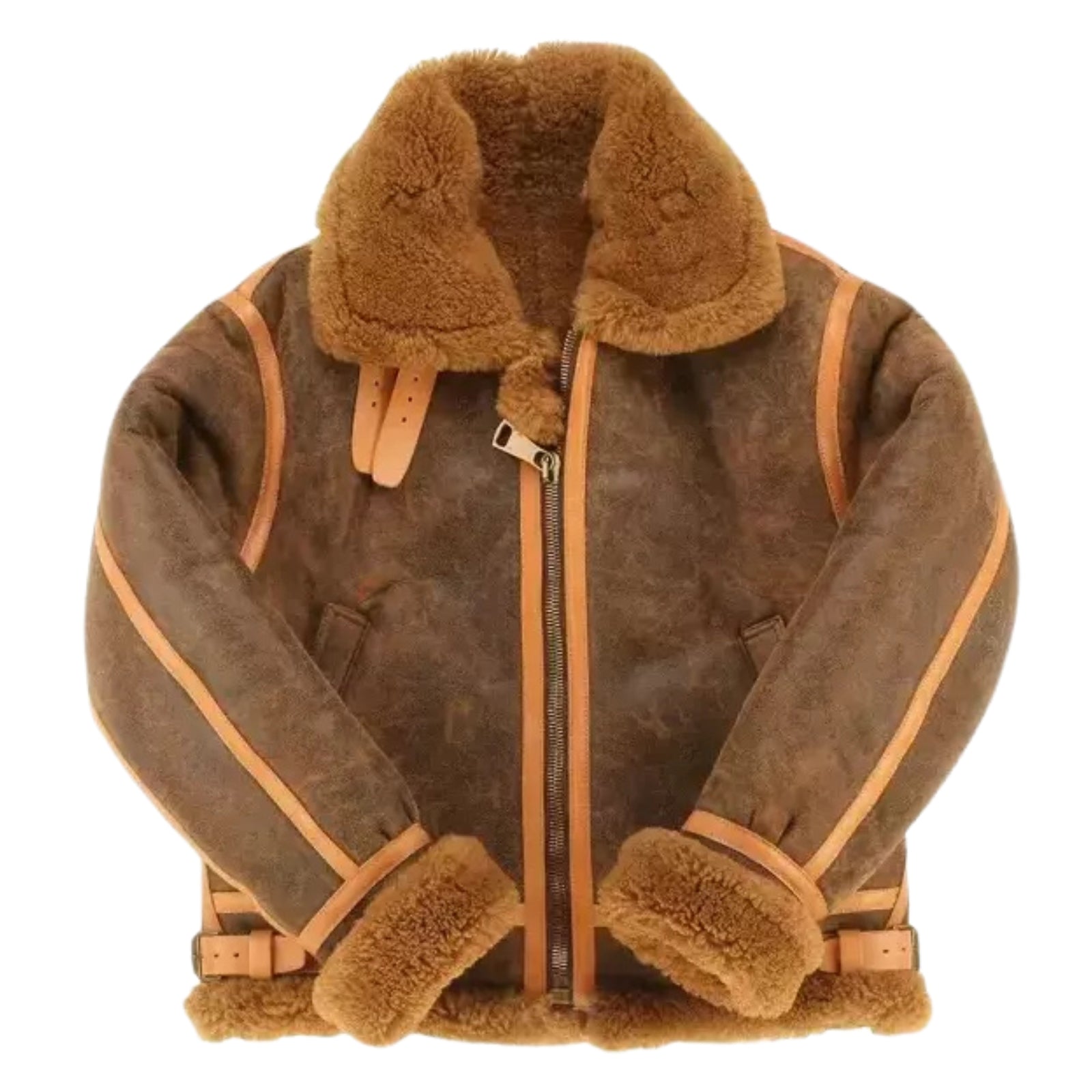 Mens B3 Bomber Aviator RAF Jacket Distressed Sheepskin Leather Winter Brown Co