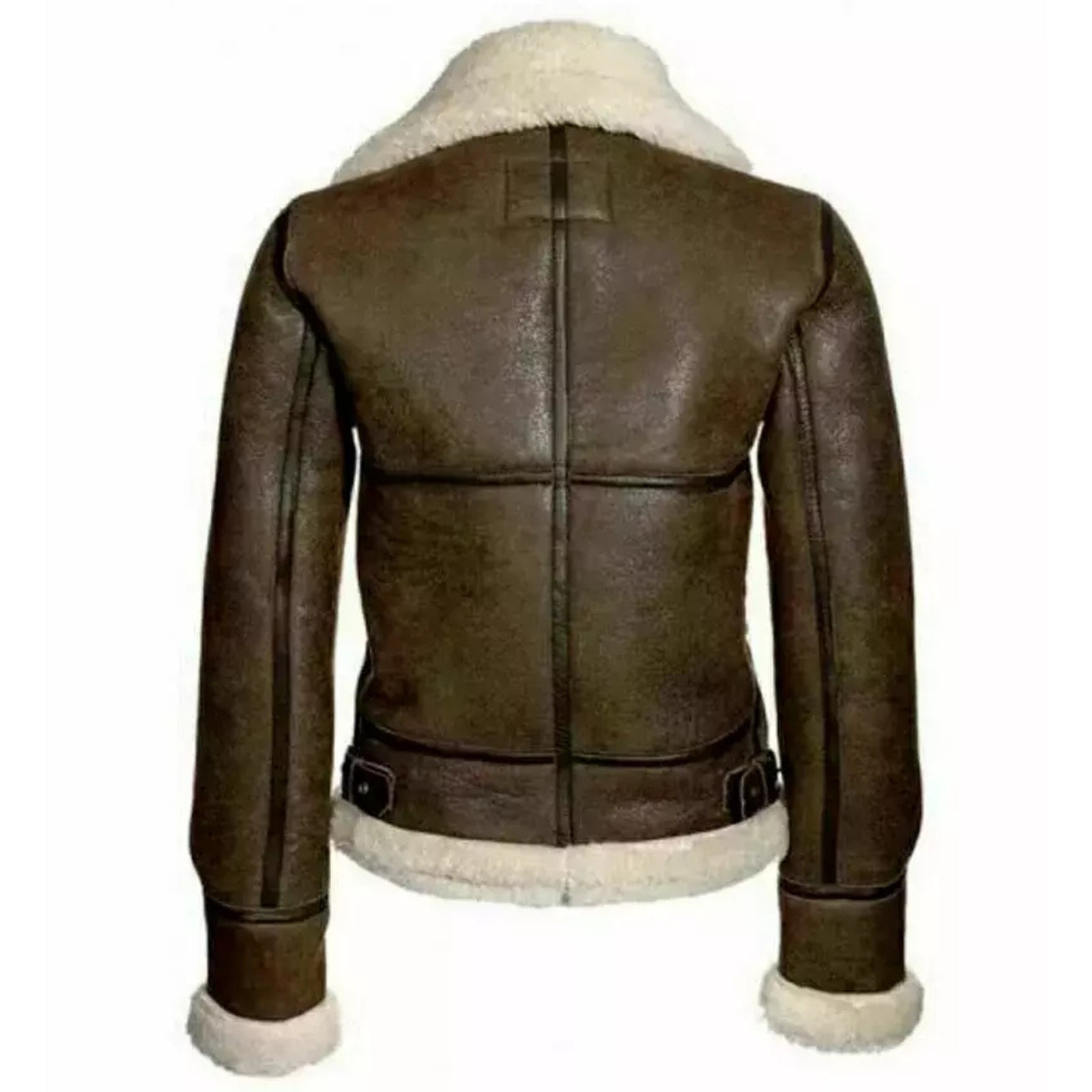 Women Aviator RAF Bomber Shearling Real Brown Leather Jacket Sheepskin Fur Coat