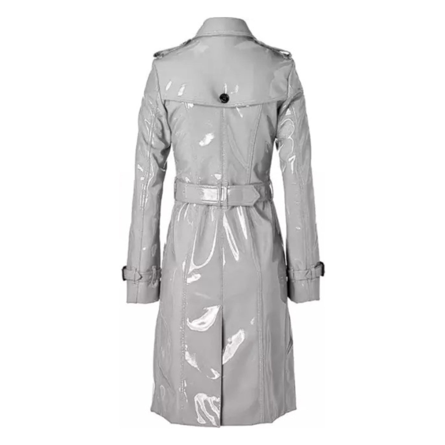 Women's Trench Coat PVC Vinyl Shiny Gothic Emo Soft Faux Leather White Long Coat