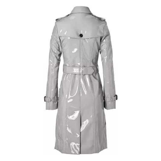 Women's Trench Coat PVC Vinyl Shiny Gothic Emo Soft Faux Leather White Long Coat