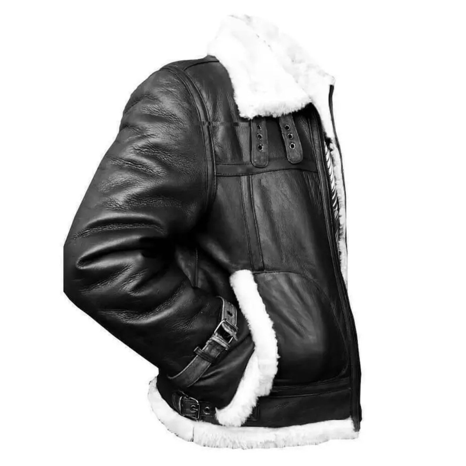 Men's Geniune Lambskin Black Leather Jacket Bomber B3 RAF Shearling Aviator Coat