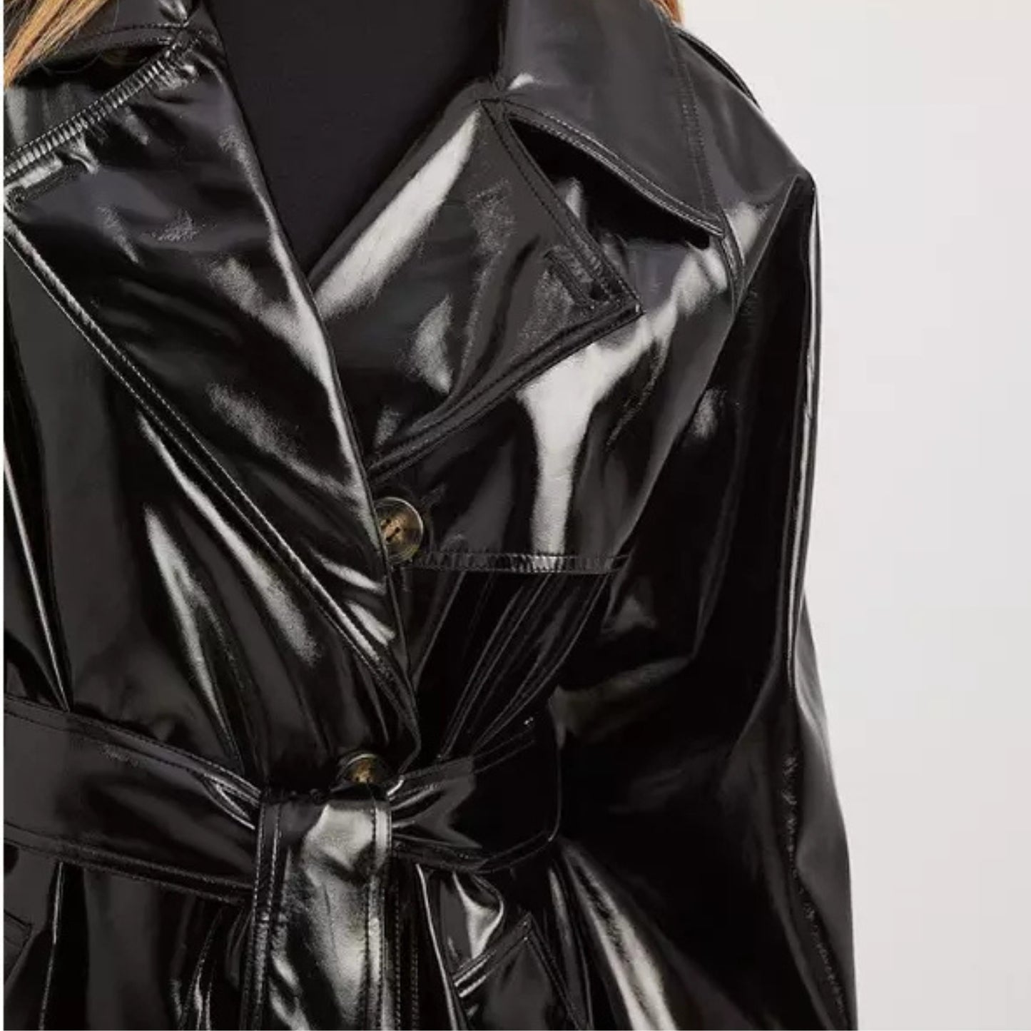 Women's Trench Coat PVC Vinyl Shiny Gothic Emo Soft Faux Leather Black Long Coat