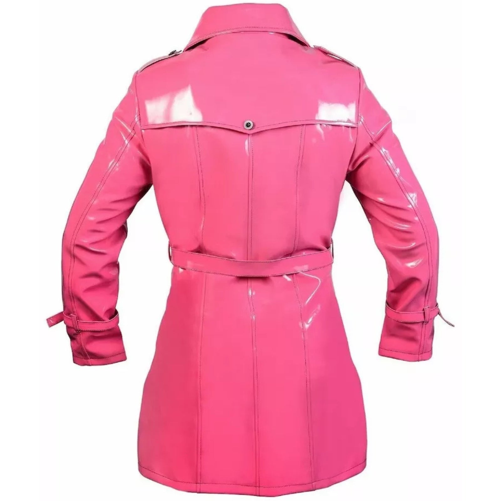 Women's Trench Coat PVC Vinyl Shiny Gothic Emo Soft Faux Leather Pink Long Coat