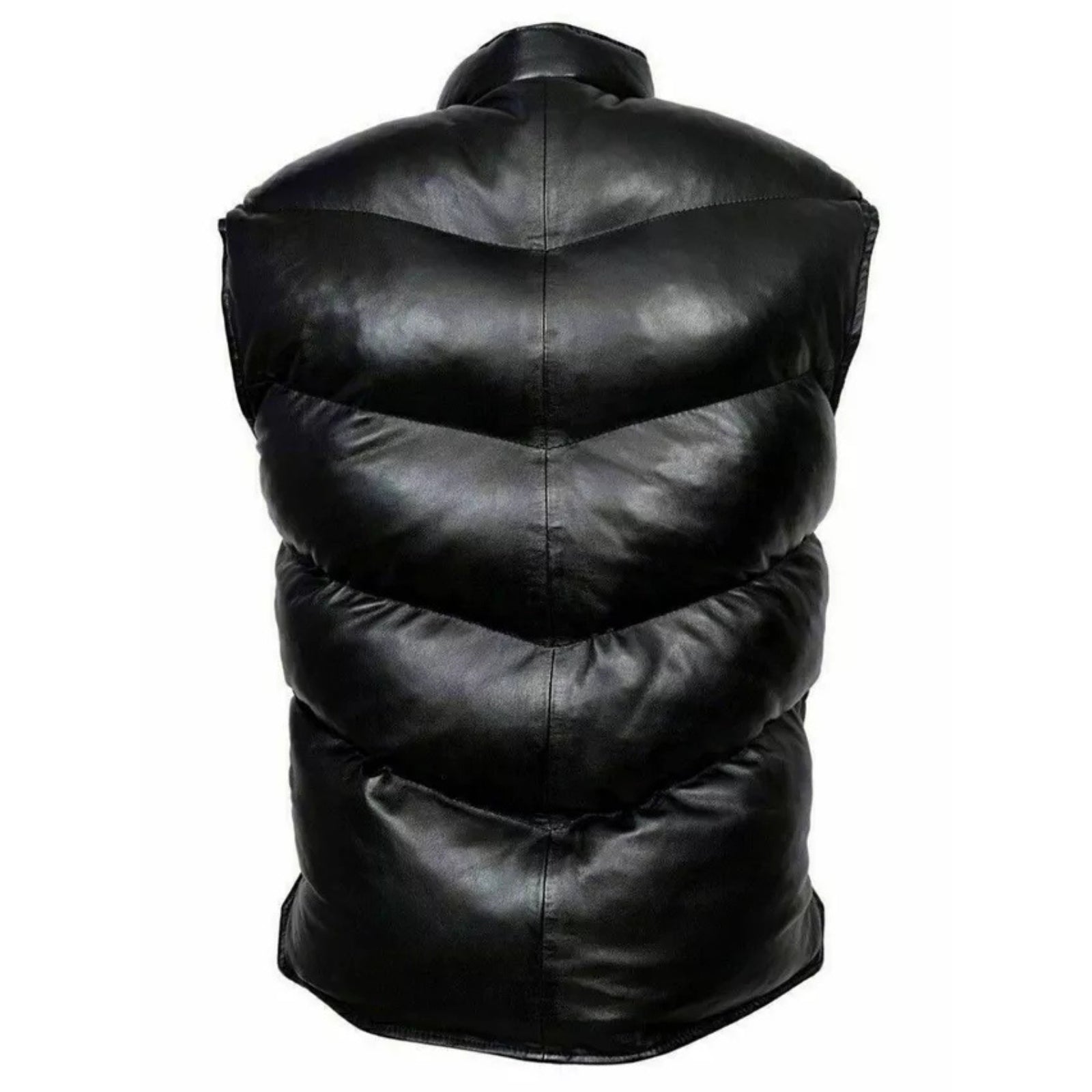 Mens EVEREST PUFFER Genuine Black Leather Gilet Vest Waistcoat Sleeveless Jacket
