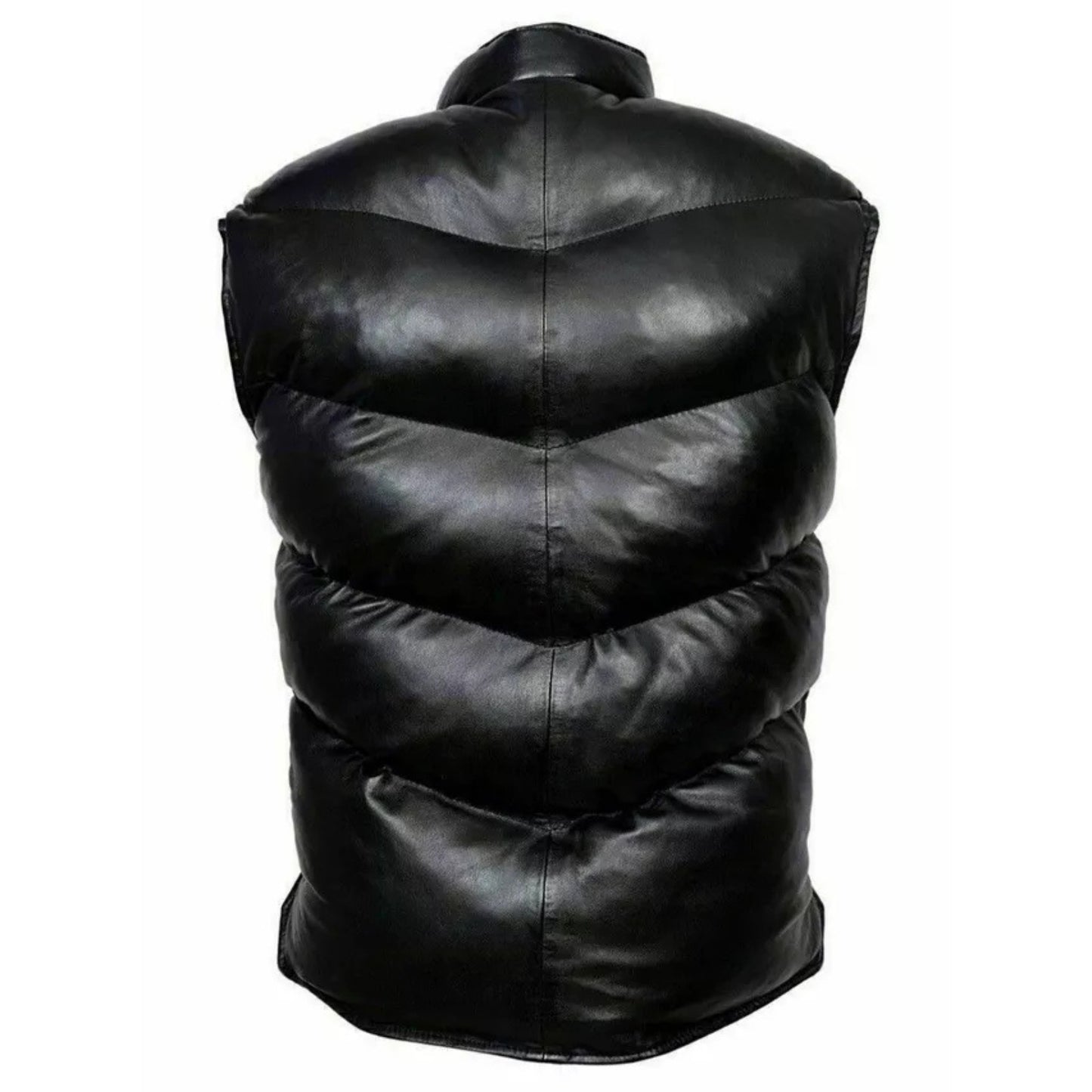 Mens EVEREST PUFFER Genuine Black Leather Gilet Vest Waistcoat Sleeveless Jacket