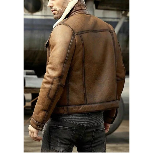 Men's RAF Bomber Aviator Genuine Sheep Skin Jacket Pilot Flying B3 Leather Coat