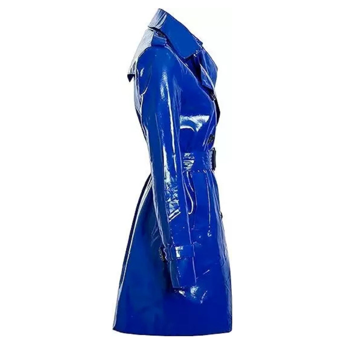 Women's Trench Coat PVC Vinyl Shiny Gothic Emo Soft Faux Leather Blue Long Coat