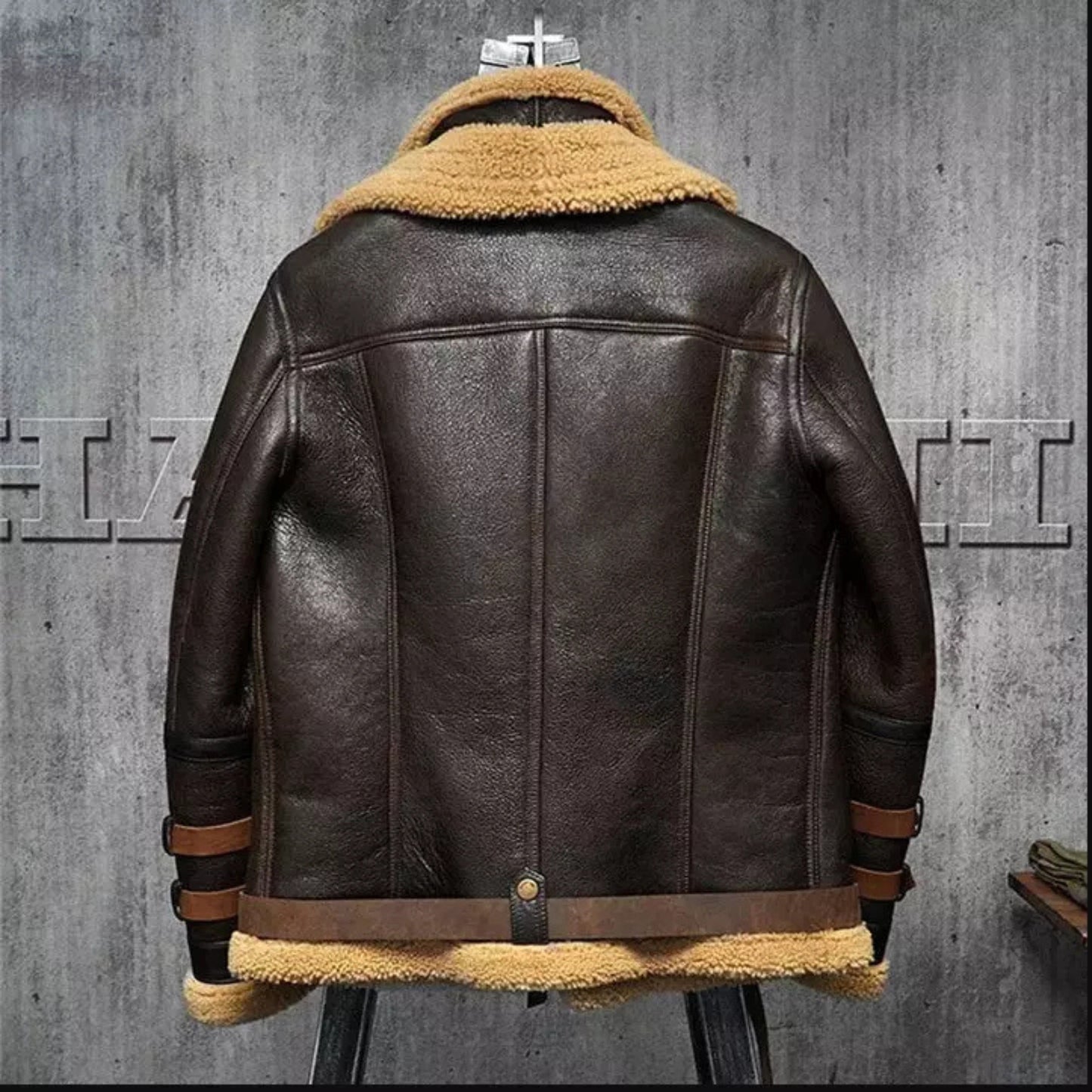 Men's Brown Double Fur Collar RAF Flight Bomber Aviator Sheepskin Leather Jacket