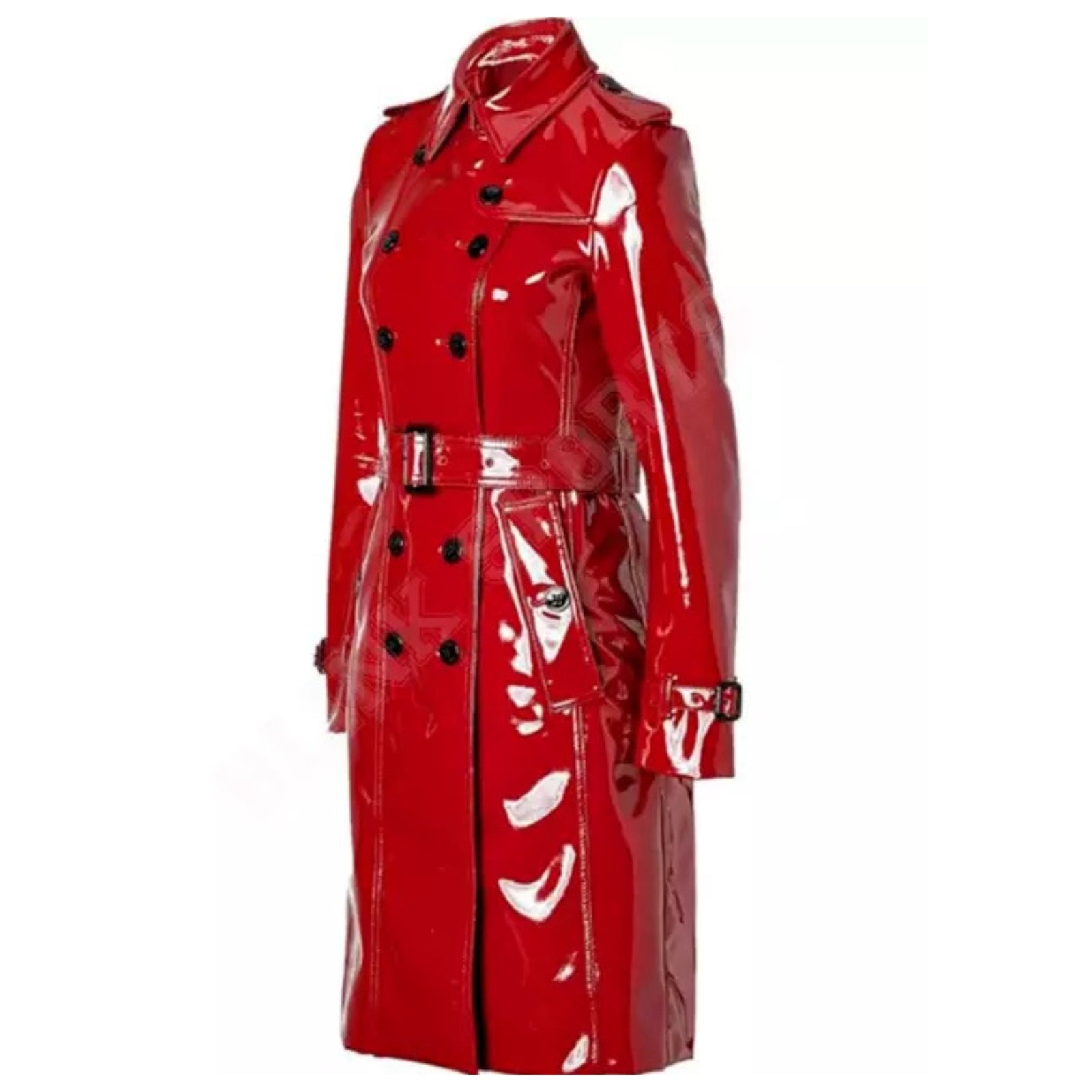 Women's Trench Coat PVC Vinyl Shiny Gothic Emo Soft Faux Leather Red Long Coat
