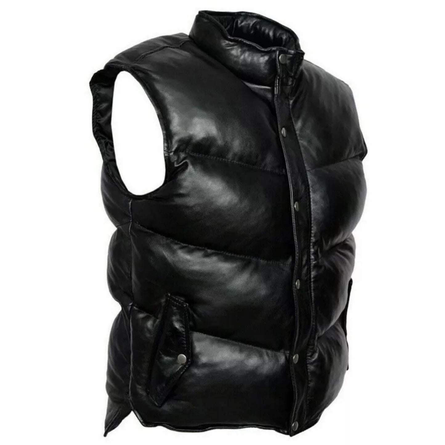 Mens EVEREST PUFFER Genuine Black Leather Gilet Vest Waistcoat Sleeveless Jacket