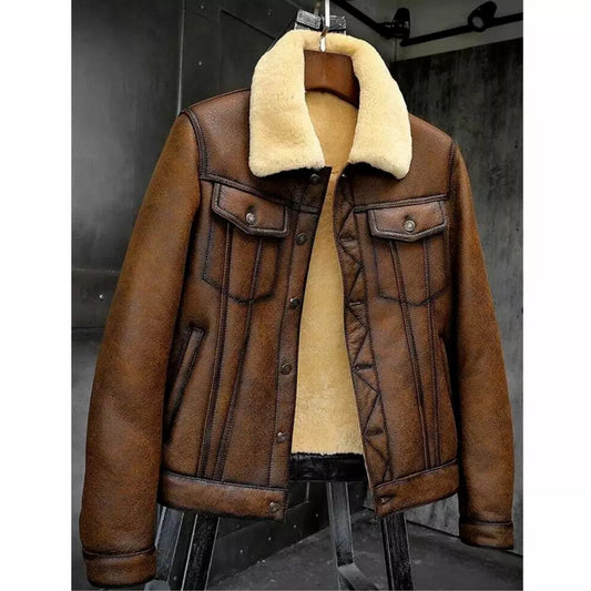 Men's RAF Bomber Aviator Genuine Sheep Skin Jacket Pilot Flying B3 Leather Coat